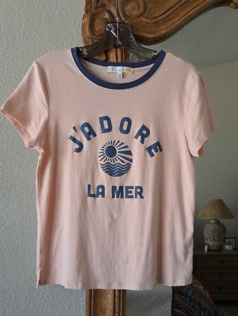 C&C California Blush Pink Tee with Navy Trim